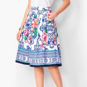 Talbots Wmns Skirt Sz 10p Peony-Print‎ Pleated Lined Summer Garden Party Classic